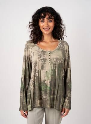 Tricou imprimeu fantezie mâneci lungi verde YERSE femeie