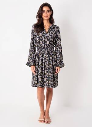 Rochie midi imprimeu floral mâneci lungi albastru KAPORAL femeie