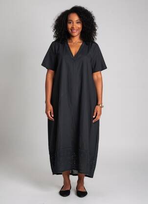 Rochie lungă mâneci scurte mâneci scurte negru BLANC BOHEME femeie