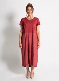 Rochie lungă mâneci scurte mâneci scurte roșu BLANC BOHEME femeie