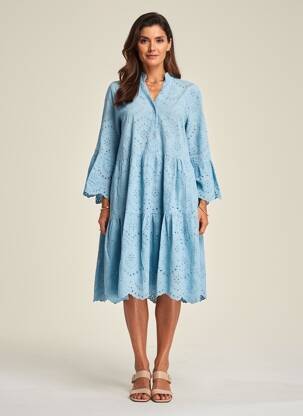 Rochie midi mâneci lungi mâneci lungi albastru BLANC BOHEME femeie