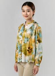 Cămașă croială dreaptă mâneci lungi verde BLANC BOHEME femeie