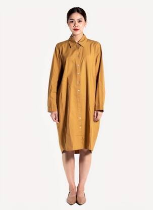 Rochie midi mâneci lungi mâneci lungi maro BLANC BOHEME femeie