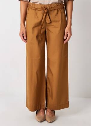 Pantalon drept țesătură poplin mărime normală maro BLANC BOHEME femeie