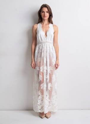 Rochie lungă fără mâneci fără mâneci bej IBIMODA femeie