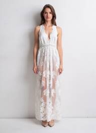 Rochie lungă fără mâneci fără mâneci bej IBIMODA femeie