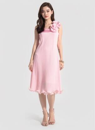 Rochie midi fără mâneci fără mâneci roz ENVIE DE SOIE femeie