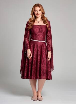 Rochie midi mâneci lungi mâneci lungi roșu FIESTA femeie