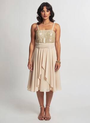 Rochie midi fără mâneci fără mâneci bej ASCIA femeie