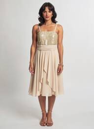 Rochie midi fără mâneci fără mâneci bej ASCIA femeie