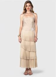 Rochie lungă fără mâneci fără mâneci bej FARA FIESTA femeie