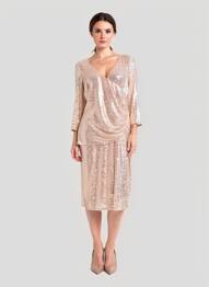 Rochie midi mâneci lungi mâneci lungi roz SONIA PENA femeie