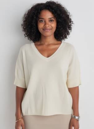 Pulover croială dreaptă mâneci scurte bej ABSOLUT CASHMERE femeie