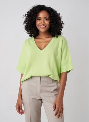 Pulover croială dreaptă mâneci scurte verde ABSOLUT CASHMERE femeie