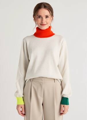 Pulover cu guler înalt croială cambrată mâneci lungi bej ABSOLUT CASHMERE femeie