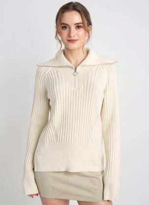 Pulover croială cambrată mâneci lungi bej ABSOLUT CASHMERE femeie