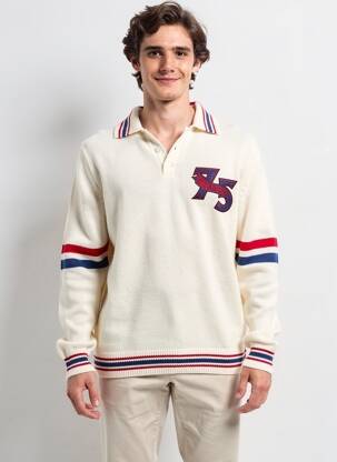 Pulover guler polo mâneci lungi bej MAISON LABICHE bărbat