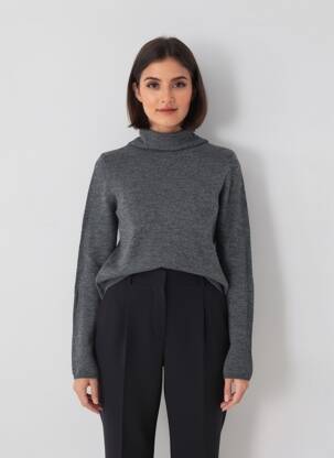 Pulover cu guler înalt țesătură melanj mâneci lungi gri AMERICAN VINTAGE femeie