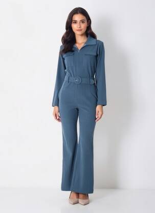Salopetă-pantalon guler de bluză mâneci lungi albastru LES TROPEZIENNES PAR M.BELARBI femeie