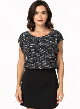 Top țesătură jersey mâneci scurte negru SHEEGO femeie