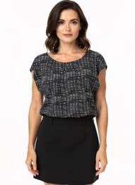 Top țesătură jersey mâneci scurte negru SHEEGO femeie