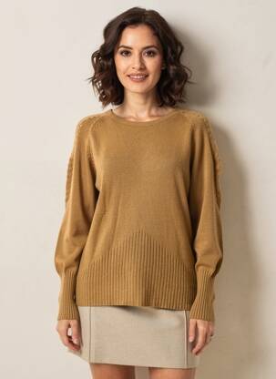 Pulover croială cambrată mâneci lungi maro COULEURS DU TEMPS femeie