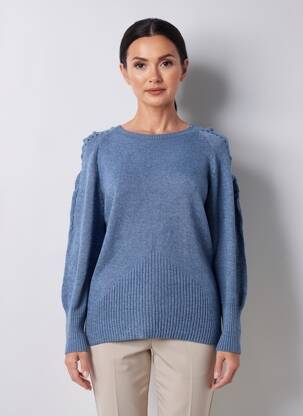 Pulover croială cambrată mâneci lungi albastru COULEURS DU TEMPS femeie