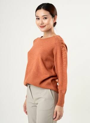 Pulover croială cambrată mâneci lungi portocalie COULEURS DU TEMPS femeie