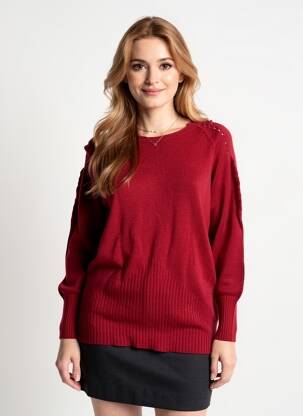 Pulover croială cambrată mâneci lungi roșu COULEURS DU TEMPS femeie