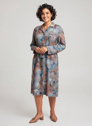 Rochie midi imprimeu fantezie mâneci lungi albastru GUY DUBOUIS femeie
