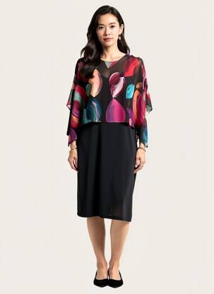 Rochie midi mâneci 3/4 mâneci 3/4 negru GUY DUBOUIS femeie