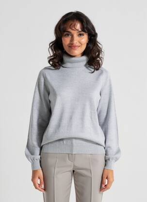 Pulover cu guler înalt croială cambrată mâneci lungi gri ESCORPION femeie