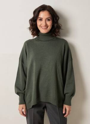 Pulover cu guler înalt mâneci lungi mâneci lungi verde MAX & ENJOY femeie