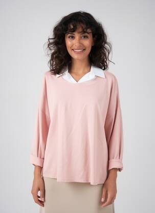 Tricou mâneci lungi mâneci lungi roz COULEURS DU TEMPS femeie