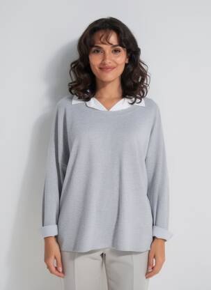 Tricou mâneci lungi mâneci lungi gri COULEURS DU TEMPS femeie
