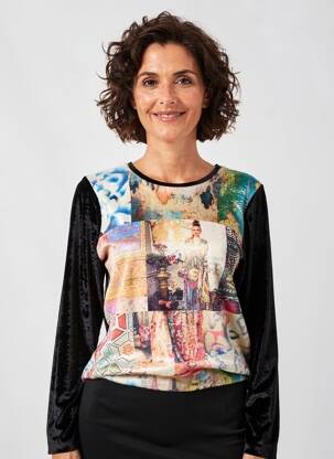 Tricou imprimeu fantezie mâneci lungi negru MERI & ESCA femeie