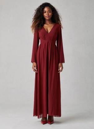 Rochie lungă mâneci lungi mâneci lungi roșu PINK BOOM femeie