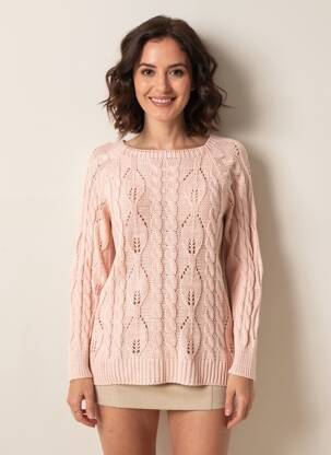 Pulover croială dreaptă mâneci lungi roz COULEURS DU TEMPS femeie
