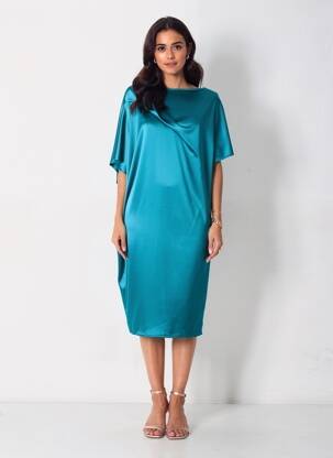 Rochie midi mâneci scurte mâneci scurte albastru GIANLUCA CAPANNOLO femeie