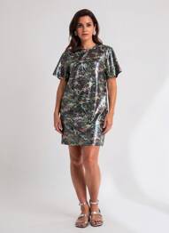 Rochie scurtă imprimeu floral mâneci scurte verde MSGM femeie