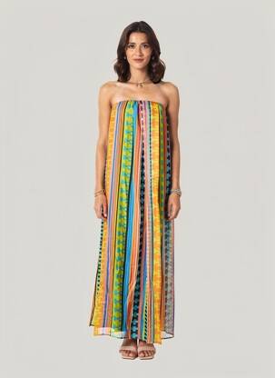 Rochie lungă țesătură crep fără mâneci galben MSGM femeie