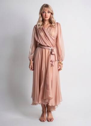 Rochie midi croială fluidă mâneci lungi roz MARIA LUCIA HOHAN femeie
