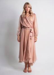 Rochie midi croială fluidă mâneci lungi roz MARIA LUCIA HOHAN femeie
