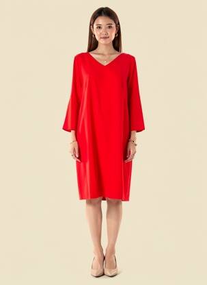 Rochie midi țesătură crep mâneci lungi roșu ANTONELLI FIRENZE femeie