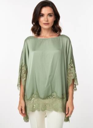 Top croială fluidă mâneci lungi verde MA'AN femeie