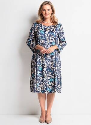 Rochie midi imprimeu floral mâneci lungi albastru GUY DUBOUIS femeie