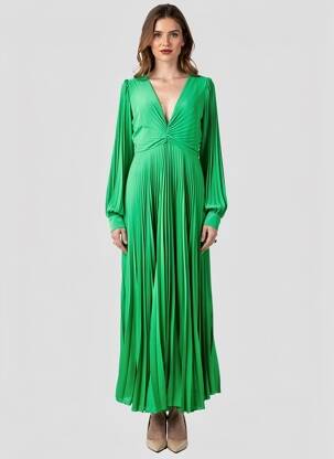 Rochie lungă mâneci lungi mâneci lungi verde ORNELYS femeie