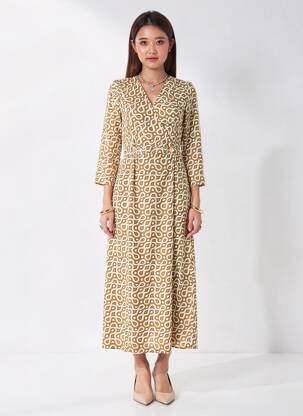Rochie lungă imprimeu fantezie mâneci 3/4 verde LA PETITE ETOILE femeie