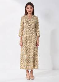 Rochie lungă țesătură poplin mâneci 3/4 verde LA PETITE ETOILE femeie