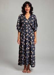Rochie lungă mâneci scurte mâneci scurte albastru NUMPH femeie